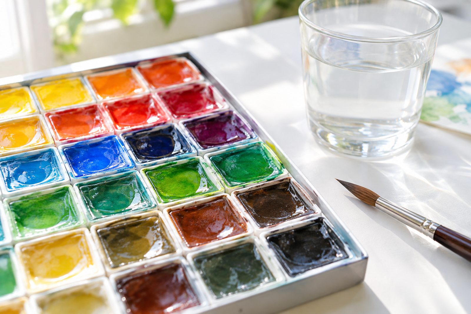固形の水彩絵の具が並んだパレット(イメージ)